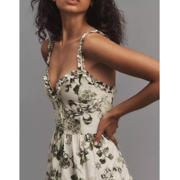 By Anthropologie Sleeveless Sweetheart A-Line Midi Dress Green Motif XL - Picture 4 of 15